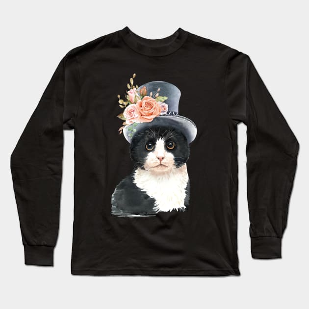 Cat in Top Hat Long Sleeve T-Shirt by letnothingstopyou